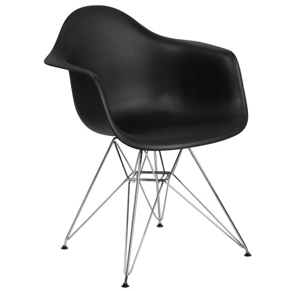 Flash Furniture FH-132-CPP1-BK-GG Alonza Black Plastic Chair With Chrome Base 1 Flash Furniture FH-132-CPP1-BK-GG Alonza Black Plastic Chair With Chrome Base