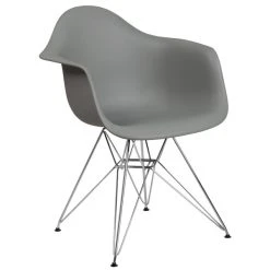 Flash Furniture FH-132-CPP1-GY-GG Alonza Gray Plastic Chair With Chrome Base