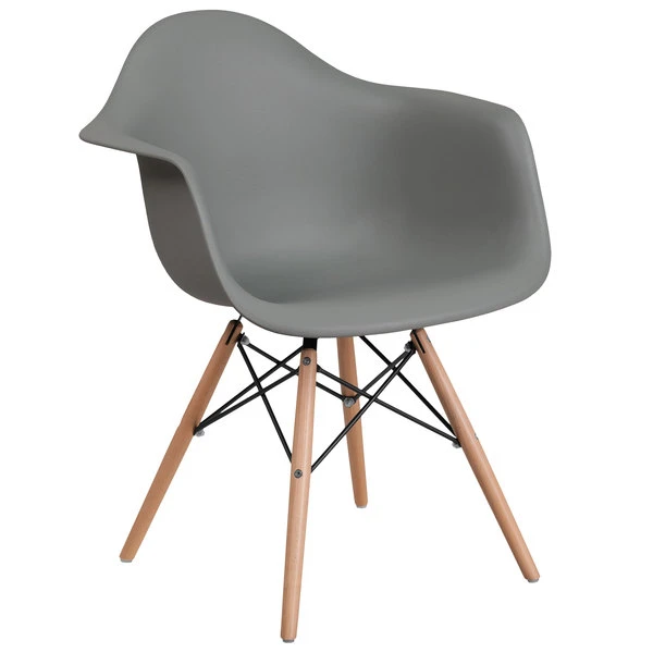 Flash Furniture FH-132-DPP-GY-GG Alonza Gray Plastic Chair With Wood Base 1 Flash Furniture FH-132-DPP-GY-GG Alonza Gray Plastic Chair With Wood Base