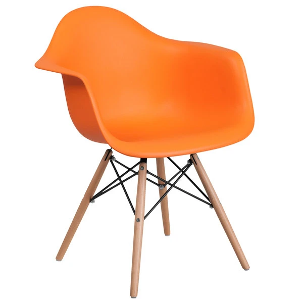 Flash Furniture FH-132-DPP-OR-GG Alonza Orange Plastic Chair With Wood Base 1 Flash Furniture FH-132-DPP-OR-GG Alonza Orange Plastic Chair With Wood Base