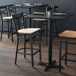 Lancaster Table & Seating Black Finish Cross Back Bar Stool With Natural Wood Seat