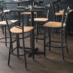 Lancaster Table & Seating Black Finish Cross Back Bar Stool With Natural Wood Seat -Zown Shop 1710329