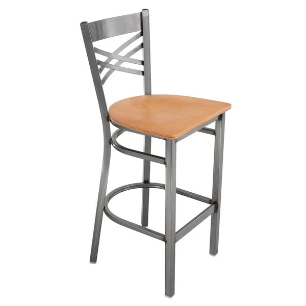 Lancaster Table & Seating Clear Coat Finish Cross Back Bar Stool With Natural Wood Seat 2 Lancaster Table & Seating Clear Coat Finish Cross Back Bar Stool With Natural Wood Seat - Image 2