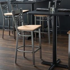 Lancaster Table & Seating Clear Coat Finish Cross Back Bar Stool With Natural Wood Seat