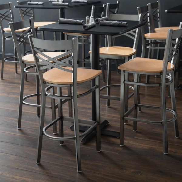 Lancaster Table & Seating Clear Coat Finish Cross Back Bar Stool With Natural Wood Seat 3 Lancaster Table & Seating Clear Coat Finish Cross Back Bar Stool With Natural Wood Seat - Image 3