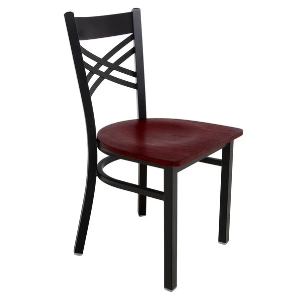 Lancaster Table & Seating Black Finish Cross Back Chair With Mahogany Wood Seat 2 Lancaster Table & Seating Black Finish Cross Back Chair With Mahogany Wood Seat - Image 2