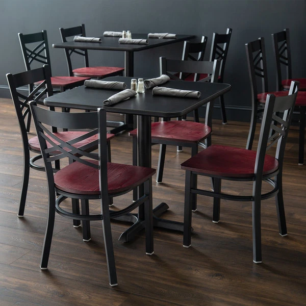 Lancaster Table & Seating Black Finish Cross Back Chair With Mahogany Wood Seat 3 Lancaster Table & Seating Black Finish Cross Back Chair With Mahogany Wood Seat - Image 3
