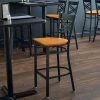 Lancaster Table & Seating Black Finish Cross Back Bar Stool With Cherry Wood Seat
