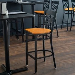 Lancaster Table & Seating Black Finish Cross Back Bar Stool With Cherry Wood Seat