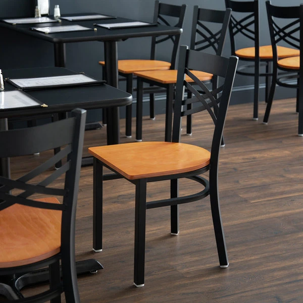 Lancaster Table & Seating Black Finish Cross Back Chair With Cherry Wood Seat 1 Lancaster Table & Seating Black Finish Cross Back Chair With Cherry Wood Seat