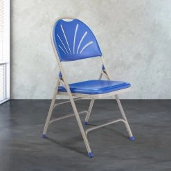 National Public Seating 1105 Gray Metal Folding Chair With Blue Plastic Seat