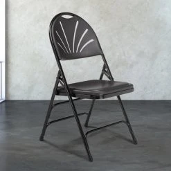 National Public Seating 1110 Black Metal Folding Chair With Black Plastic Seat