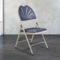 National Public Seating 1115 Gray Metal Folding Chair With Dark Blue Plastic Seat