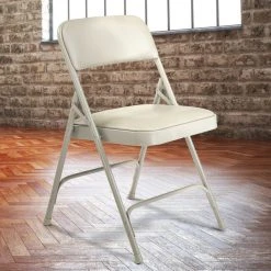 National Public Seating 1202 Gray Metal Folding Chair With 1 1/4" Warm Gray Vinyl Padded Seat