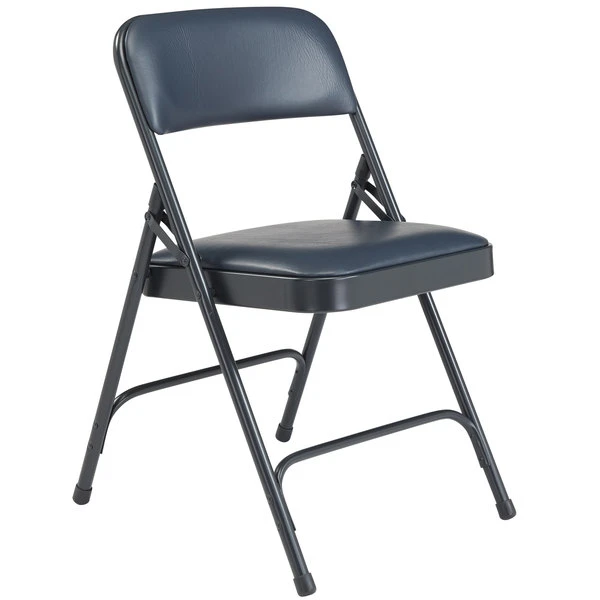 National Public Seating 1204 Char-Blue Metal Folding Chair With 1 1/4" Dark Midnight Blue Vinyl Padded Seat 2 National Public Seating 1204 Char-Blue Metal Folding Chair With 1 1/4" Dark Midnight Blue Vinyl Padded Seat - Image 2
