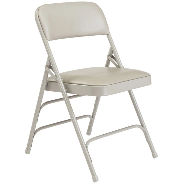 National Public Seating 1302 Gray Metal Folding Chair With 1 1/4" Warm Gray Vinyl Padded Seat 2 National Public Seating 1302 Gray Metal Folding Chair With 1 1/4" Warm Gray Vinyl Padded Seat - Image 2