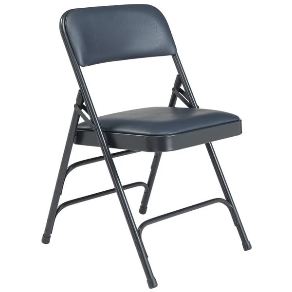 National Public Seating 1304 Char-Blue Metal Folding Chair With 1 1/4" Dark Midnight Blue Vinyl Padded Seat 2 National Public Seating 1304 Char-Blue Metal Folding Chair With 1 1/4" Dark Midnight Blue Vinyl Padded Seat - Image 2
