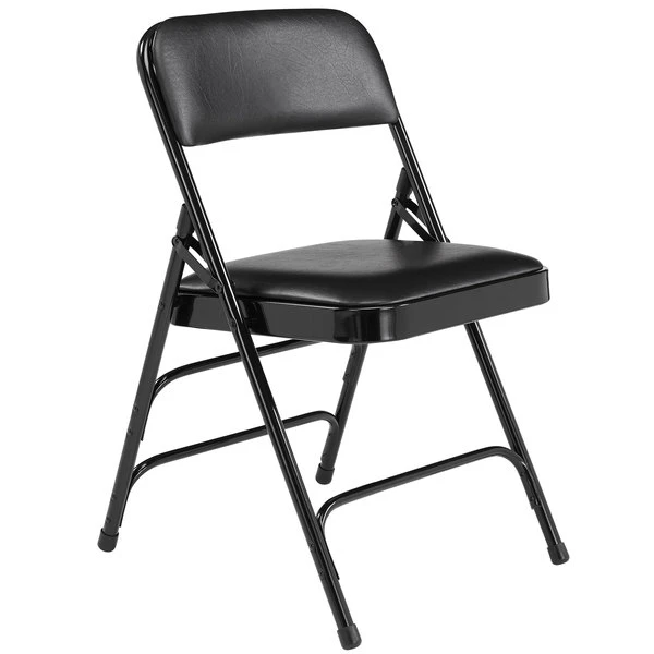 National Public Seating 1310 Black Metal Folding Chair With 1 1/4" Caviar Black Vinyl Padded Seat 2 National Public Seating 1310 Black Metal Folding Chair With 1 1/4" Caviar Black Vinyl Padded Seat - Image 2