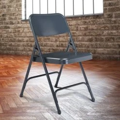 National Public Seating 204 Char-Blue Premium Metal Folding Chair
