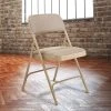 National Public Seating 2201 Beige Metal Folding Chair With 1 1/4" Cafe Beige Fabric Padded Seat