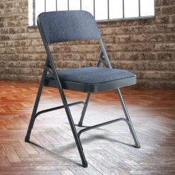 National Public Seating 2204 Char-Blue Metal Folding Chair With 1 1/4" Imperial Blue Fabric Padded Seat