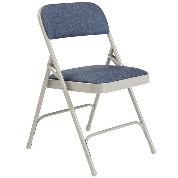National Public Seating 2205 Gray Metal Folding Chair With 1 1/4" Imperial Blue Fabric Padded Seat 2 National Public Seating 2205 Gray Metal Folding Chair With 1 1/4" Imperial Blue Fabric Padded Seat - Image 2