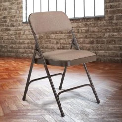 National Public Seating 2207 Brown Metal Folding Chair With 1 1/4" Russet Walnut Fabric Padded Seat