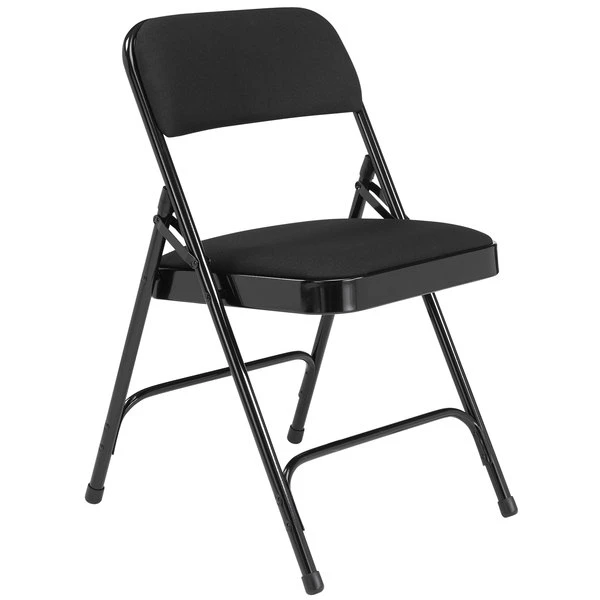 National Public Seating 2210 Black Metal Folding Chair With 1 1/4" Midnight Black Fabric Padded Seat 2 National Public Seating 2210 Black Metal Folding Chair With 1 1/4" Midnight Black Fabric Padded Seat - Image 2