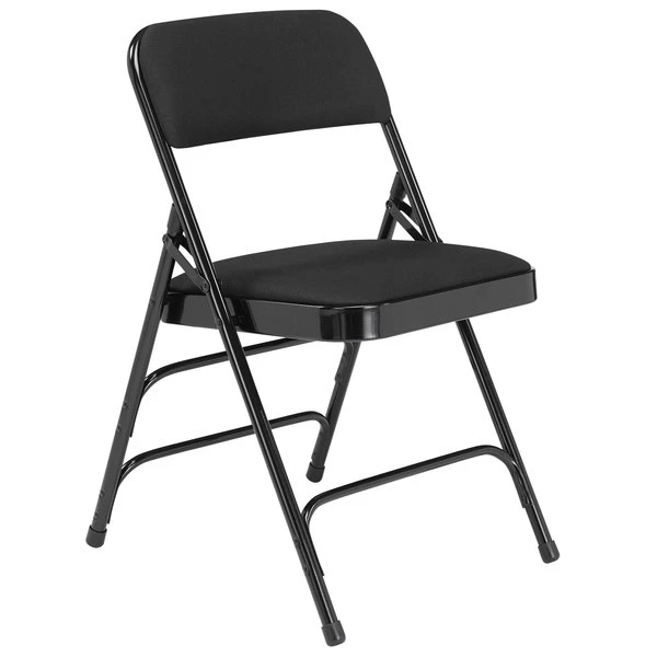 National Public Seating 2310 Black Metal Folding Chair With 1 1/4" Midnight Black Fabric Padded Seat 2 National Public Seating 2310 Black Metal Folding Chair With 1 1/4" Midnight Black Fabric Padded Seat - Image 2