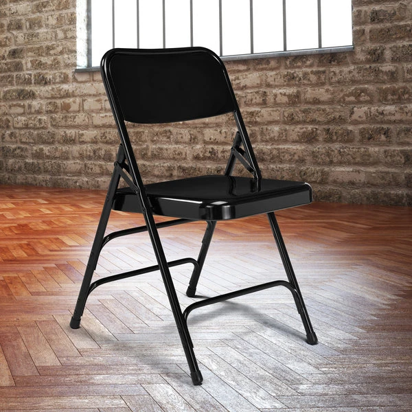 National Public Seating 310 Black Premium Metal Triple-Brace Folding Chair 1 National Public Seating 310 Black Premium Metal Triple-Brace Folding Chair