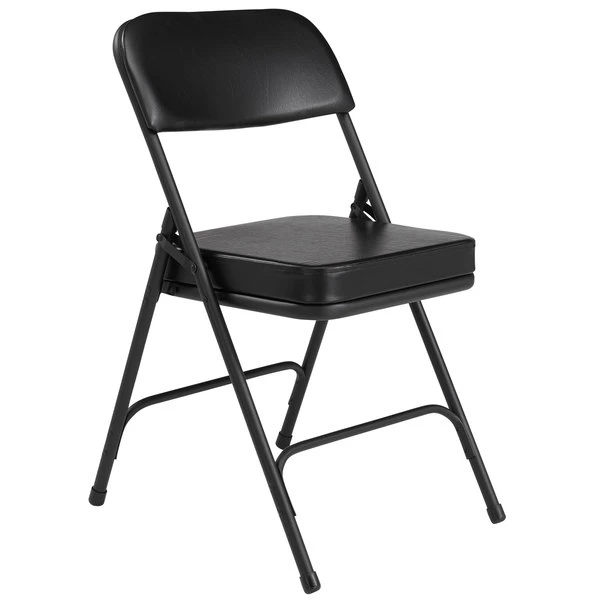 National Public Seating 3210 Black Steel Folding Chair With 2" Black Vinyl Padded Back And Seat 2 National Public Seating 3210 Black Steel Folding Chair With 2" Black Vinyl Padded Back And Seat - Image 2