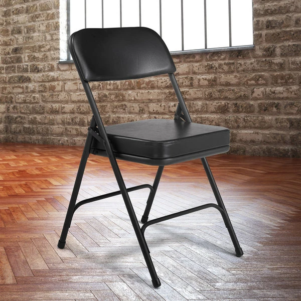 National Public Seating 3210 Black Steel Folding Chair With 2" Black Vinyl Padded Back And Seat 1 National Public Seating 3210 Black Steel Folding Chair With 2" Black Vinyl Padded Back And Seat