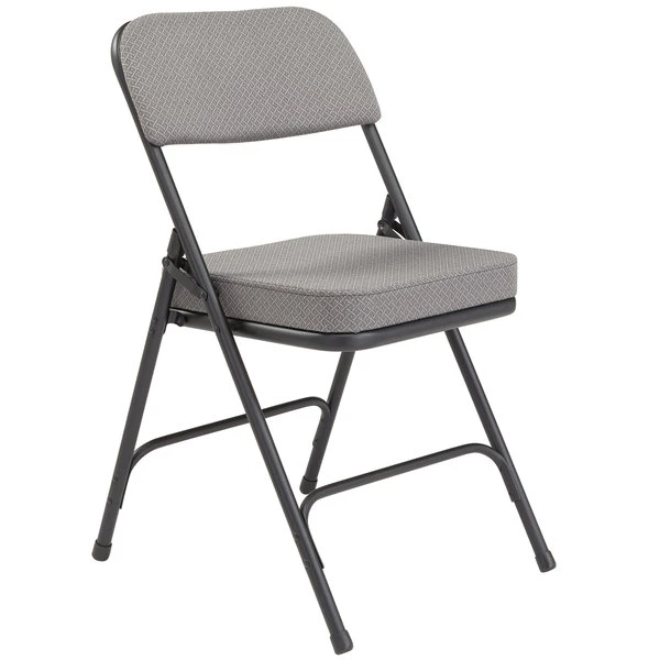 National Public Seating 3212 Black Metal Folding Chair With 2" Charcoal Gray Fabric Padded Seat 2 National Public Seating 3212 Black Metal Folding Chair With 2" Charcoal Gray Fabric Padded Seat - Image 2
