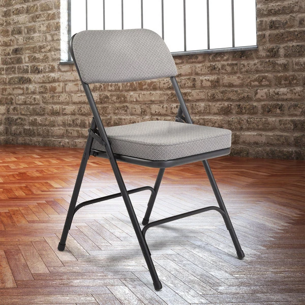 National Public Seating 3212 Black Metal Folding Chair With 2" Charcoal Gray Fabric Padded Seat 1 National Public Seating 3212 Black Metal Folding Chair With 2" Charcoal Gray Fabric Padded Seat