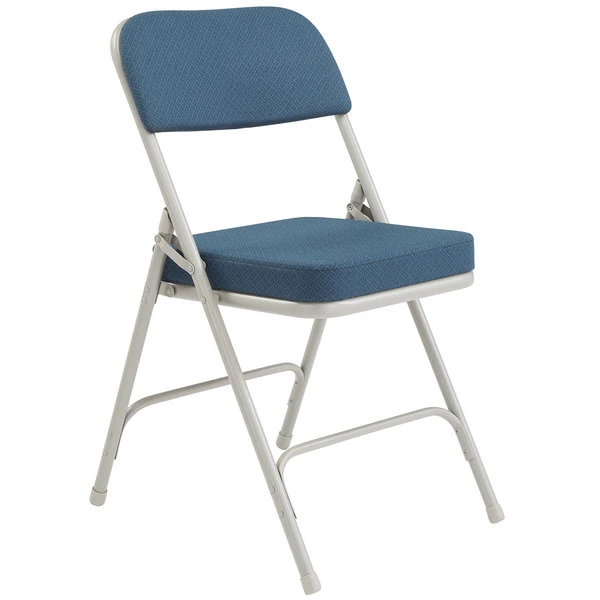 National Public Seating 3215 Gray Metal Folding Chair With 2" Regal Blue Fabric Padded Seat 2 National Public Seating 3215 Gray Metal Folding Chair With 2" Regal Blue Fabric Padded Seat - Image 2