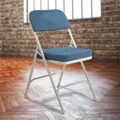 National Public Seating 3215 Gray Metal Folding Chair With 2" Regal Blue Fabric Padded Seat