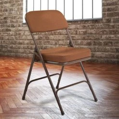 National Public Seating 3219 Brown Metal Folding Chair With 2" Antique Gold Fabric Padded Seat
