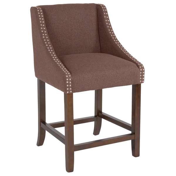 Flash Furniture CH-182020-24-BN-F-GG Carmel Series Counter Height Stool In Brown Fabric With Walnut Frame And Nail Trim Accent 1 Flash Furniture CH-182020-24-BN-F-GG Carmel Series Counter Height Stool In Brown Fabric With Walnut Frame And Nail Trim Accent