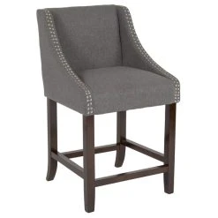 Flash Furniture CH-182020-24-DKGY-F-GG Carmel Series Counter Height Stool In Dark Gray Fabric With Walnut Frame And Nail Trim Accent