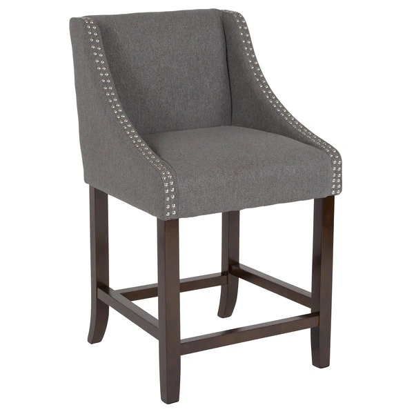 Flash Furniture CH-182020-24-DKGY-F-GG Carmel Series Counter Height Stool In Dark Gray Fabric With Walnut Frame And Nail Trim Accent 1 Flash Furniture CH-182020-24-DKGY-F-GG Carmel Series Counter Height Stool In Dark Gray Fabric With Walnut Frame And Nail Trim Accent