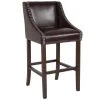 Flash Furniture CH-182020-30-BN-GG Carmel Series Brown Leather Bar Stool With Walnut Frame And Nail Trim Accent