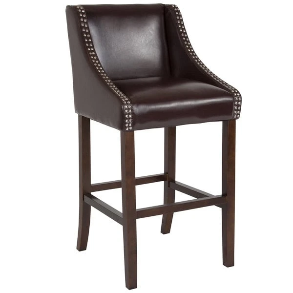 Flash Furniture CH-182020-30-BN-GG Carmel Series Brown Leather Bar Stool With Walnut Frame And Nail Trim Accent 1 Flash Furniture CH-182020-30-BN-GG Carmel Series Brown Leather Bar Stool With Walnut Frame And Nail Trim Accent