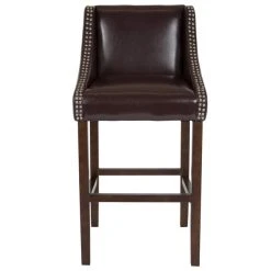 Flash Furniture CH-182020-30-BN-GG Carmel Series Brown Leather Bar Stool With Walnut Frame And Nail Trim Accent 5 Flash Furniture CH-182020-30-BN-GG Carmel Series Brown Leather Bar Stool With Walnut Frame And Nail Trim Accent -Zown Shop 1723857
