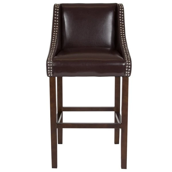 Flash Furniture CH-182020-30-BN-GG Carmel Series Brown Leather Bar Stool With Walnut Frame And Nail Trim Accent 3 Flash Furniture CH-182020-30-BN-GG Carmel Series Brown Leather Bar Stool With Walnut Frame And Nail Trim Accent - Image 3