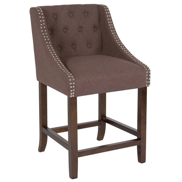 Flash Furniture CH-182020-T-24-BN-F-GG Carmel Series Counter Height Stool In Brown Tufted Fabric With Walnut Frame And Nail Trim Accent 1 Flash Furniture CH-182020-T-24-BN-F-GG Carmel Series Counter Height Stool In Brown Tufted Fabric With Walnut Frame And Nail Trim Accent