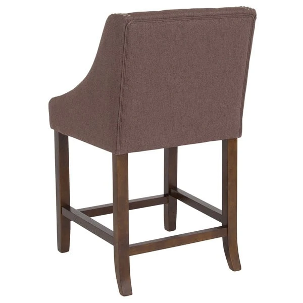 Flash Furniture CH-182020-T-24-BN-F-GG Carmel Series Counter Height Stool In Brown Tufted Fabric With Walnut Frame And Nail Trim Accent 2 Flash Furniture CH-182020-T-24-BN-F-GG Carmel Series Counter Height Stool In Brown Tufted Fabric With Walnut Frame And Nail Trim Accent - Image 2