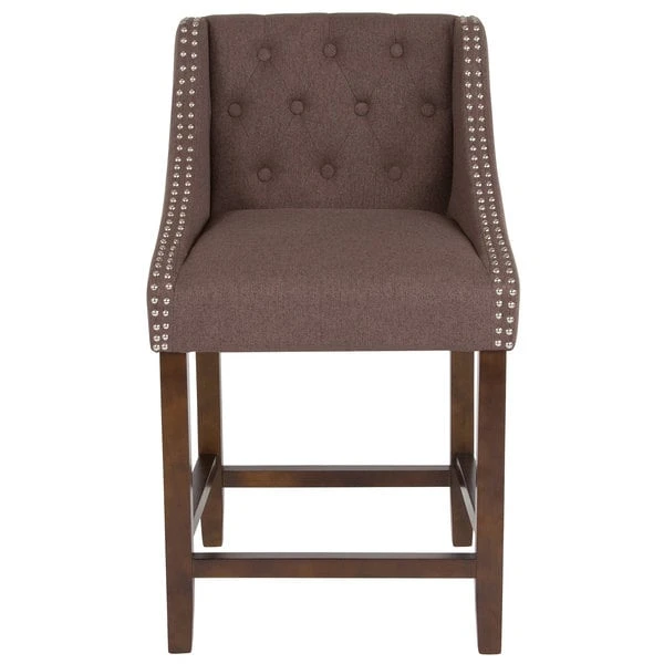 Flash Furniture CH-182020-T-24-BN-F-GG Carmel Series Counter Height Stool In Brown Tufted Fabric With Walnut Frame And Nail Trim Accent 3 Flash Furniture CH-182020-T-24-BN-F-GG Carmel Series Counter Height Stool In Brown Tufted Fabric With Walnut Frame And Nail Trim Accent - Image 3