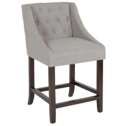 Flash Furniture CH-182020-T-24-LTGY-F-GG Carmel Series Counter Height Stool In Light Gray Tufted Fabric With Walnut Frame And Nail Trim Accent