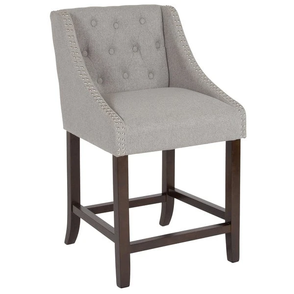 Flash Furniture CH-182020-T-24-LTGY-F-GG Carmel Series Counter Height Stool In Light Gray Tufted Fabric With Walnut Frame And Nail Trim Accent 1 Flash Furniture CH-182020-T-24-LTGY-F-GG Carmel Series Counter Height Stool In Light Gray Tufted Fabric With Walnut Frame And Nail Trim Accent