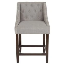 Flash Furniture CH-182020-T-24-LTGY-F-GG Carmel Series Counter Height Stool In Light Gray Tufted Fabric With Walnut Frame And Nail Trim Accent 5 Flash Furniture CH-182020-T-24-LTGY-F-GG Carmel Series Counter Height Stool In Light Gray Tufted Fabric With Walnut Frame And Nail Trim Accent -Zown Shop 1723906